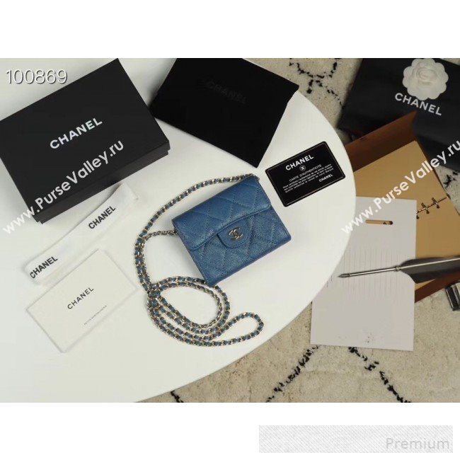 Chanel Iridescent Grained Calfskin Classic Clutch with Chain A84512 Navy Blue 2019 (AXGZ-9062013)