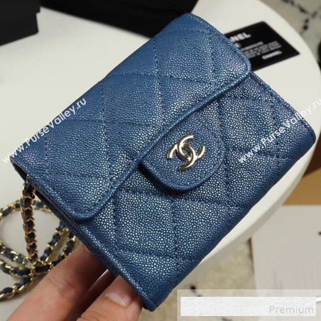 Chanel Iridescent Grained Calfskin Classic Clutch with Chain A84512 Navy Blue 2019 (AXGZ-9062013)
