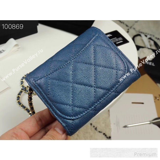 Chanel Iridescent Grained Calfskin Classic Clutch with Chain A84512 Navy Blue 2019 (AXGZ-9062013)