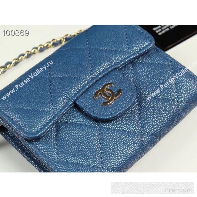 Chanel Iridescent Grained Calfskin Classic Clutch with Chain A84512 Navy Blue 2019 (AXGZ-9062013)