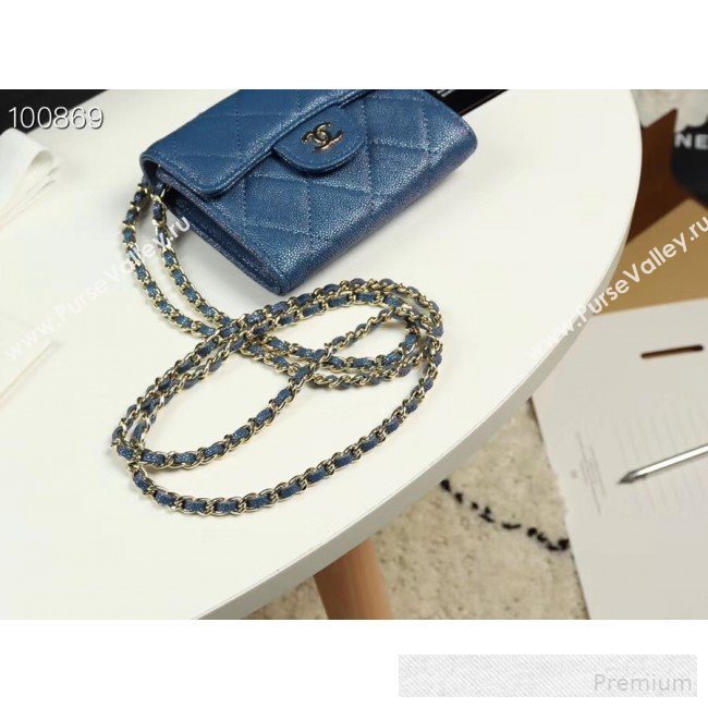 Chanel Iridescent Grained Calfskin Classic Clutch with Chain A84512 Navy Blue 2019 (AXGZ-9062013)