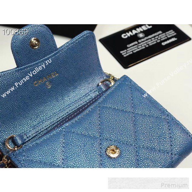 Chanel Iridescent Grained Calfskin Classic Clutch with Chain A84512 Navy Blue 2019 (AXGZ-9062013)