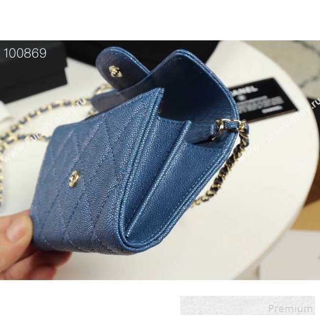 Chanel Iridescent Grained Calfskin Classic Clutch with Chain A84512 Navy Blue 2019 (AXGZ-9062013)