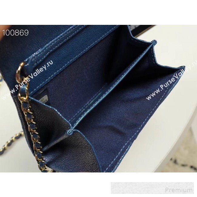 Chanel Iridescent Grained Calfskin Classic Clutch with Chain A84512 Navy Blue 2019 (AXGZ-9062013)