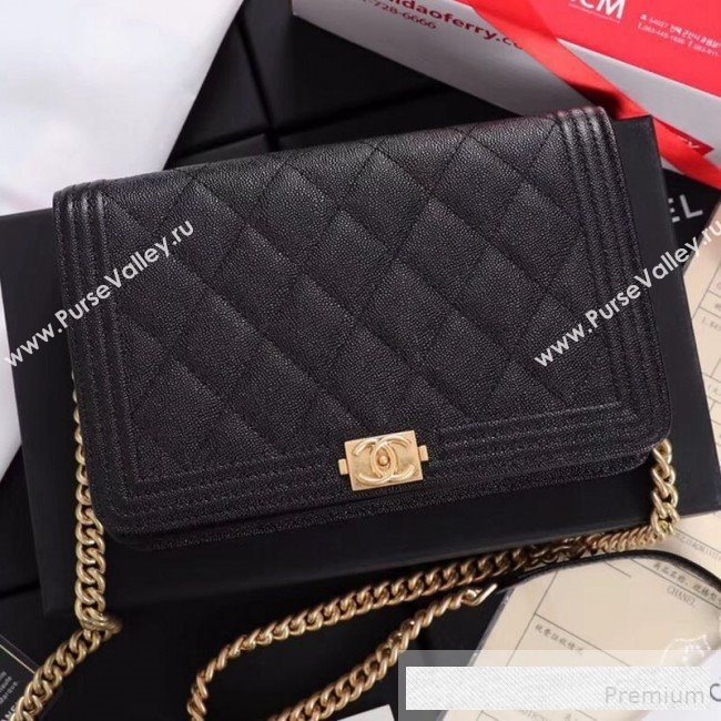 Chanel Grained Leather Boy WOC Chanel Wallet on Chain A81969 Black 2019 (FM-9062020)
