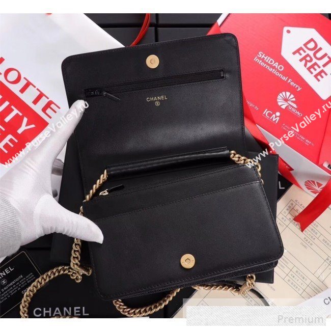 Chanel Grained Leather Boy WOC Chanel Wallet on Chain A81969 Black 2019 (FM-9062020)