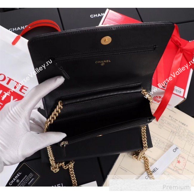 Chanel Grained Leather Boy WOC Chanel Wallet on Chain A81969 Black 2019 (FM-9062020)