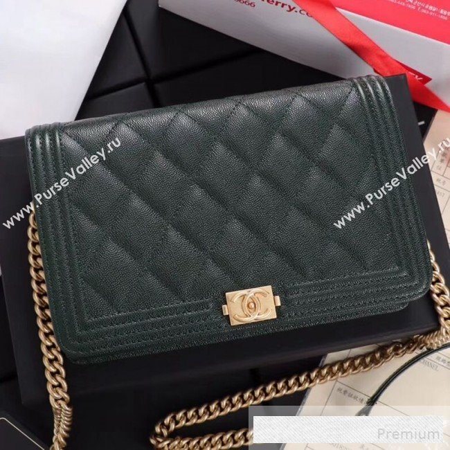 Chanel Grained Leather Boy WOC Chanel Wallet on Chain A81969 Dark Green 2019 (FM-9062021)