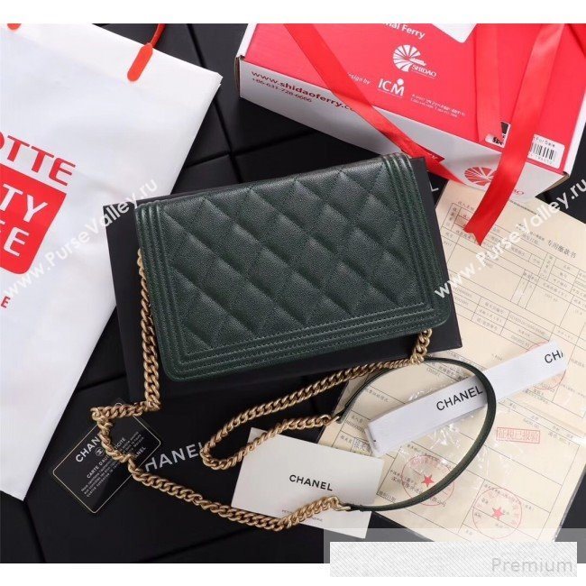 Chanel Grained Leather Boy WOC Chanel Wallet on Chain A81969 Dark Green 2019 (FM-9062021)