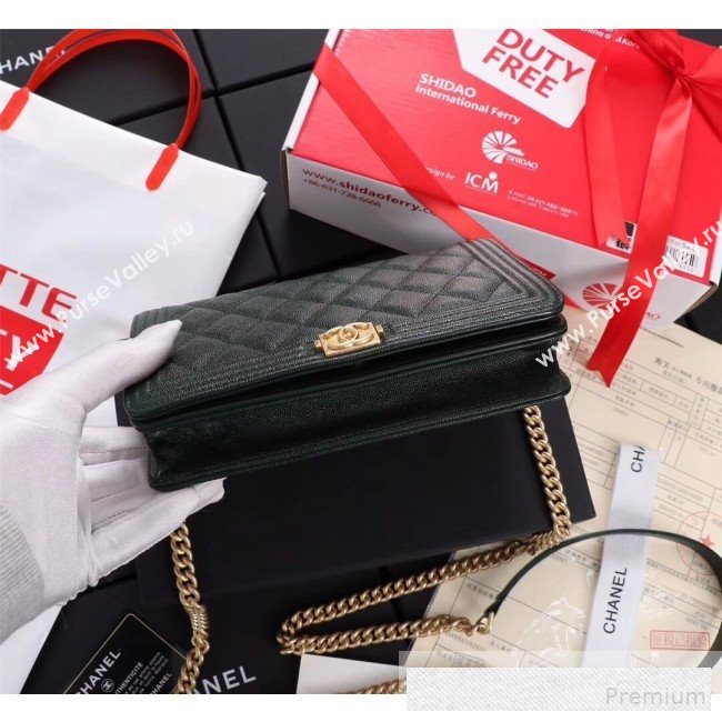 Chanel Grained Leather Boy WOC Chanel Wallet on Chain A81969 Dark Green 2019 (FM-9062021)