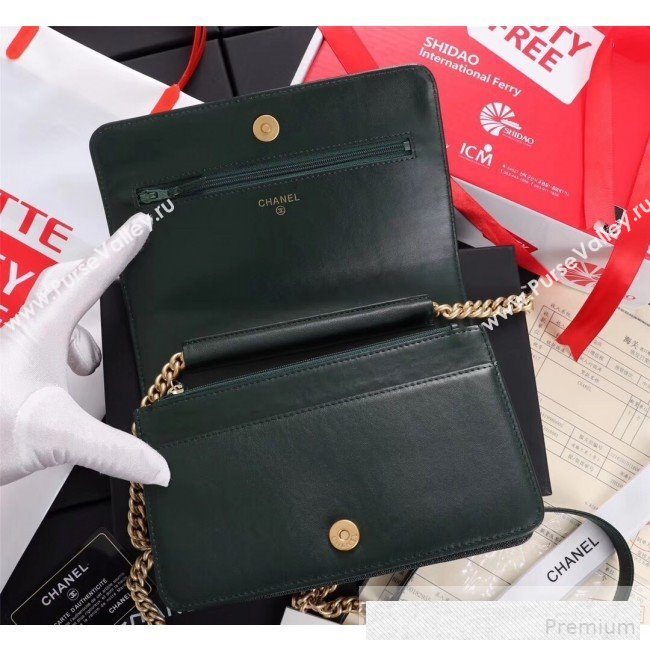 Chanel Grained Leather Boy WOC Chanel Wallet on Chain A81969 Dark Green 2019 (FM-9062021)