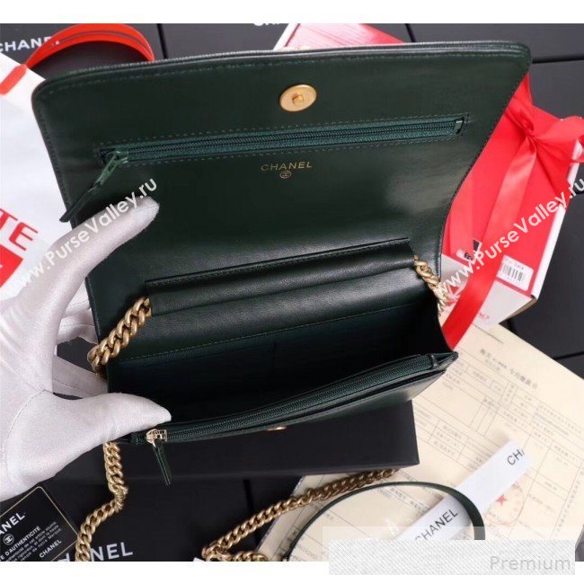 Chanel Grained Leather Boy WOC Chanel Wallet on Chain A81969 Dark Green 2019 (FM-9062021)
