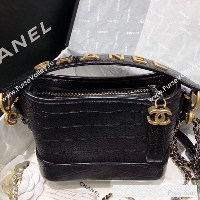 Chanel Crocodile Embossed Calfskin Gabrielle Small Hobo Bag AS0865 Black 2019 (BLWX-9062026)