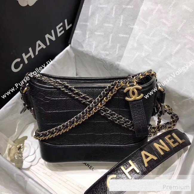 Chanel Crocodile Embossed Calfskin Gabrielle Small Hobo Bag AS0865 Black 2019 (BLWX-9062026)