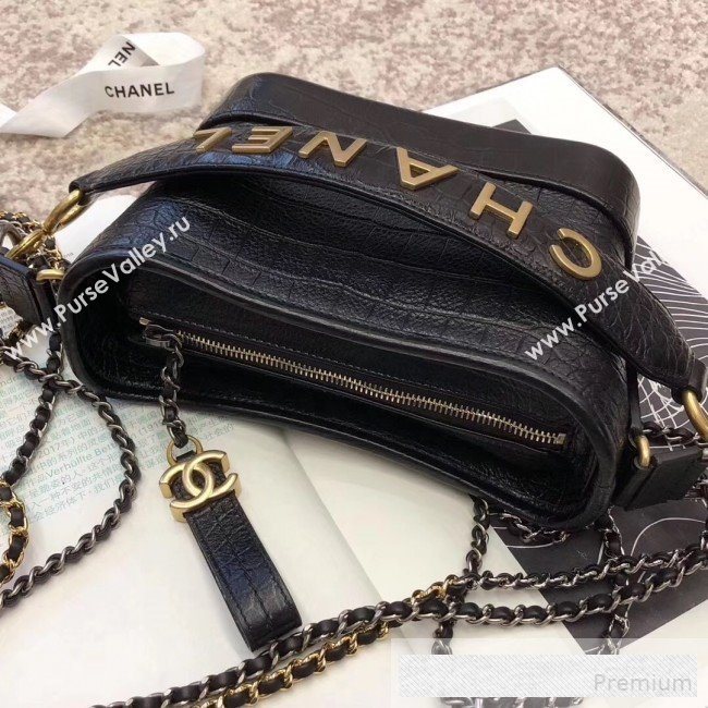 Chanel Crocodile Embossed Calfskin Gabrielle Small Hobo Bag AS0865 Black 2019 (BLWX-9062026)