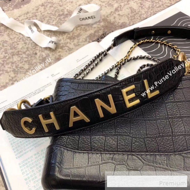 Chanel Crocodile Embossed Calfskin Gabrielle Small Hobo Bag AS0865 Black 2019 (BLWX-9062026)