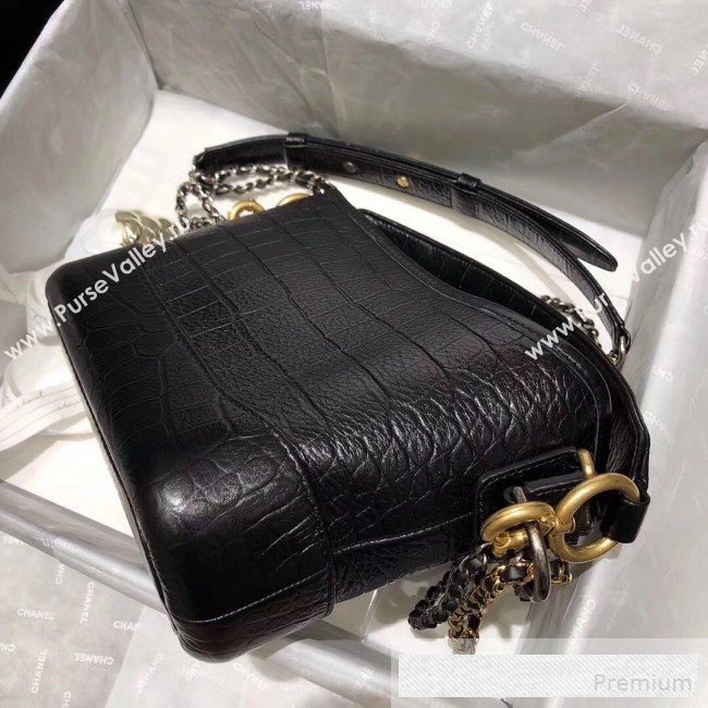 Chanel Crocodile Embossed Calfskin Gabrielle Small Hobo Bag AS0865 Black 2019 (BLWX-9062026)