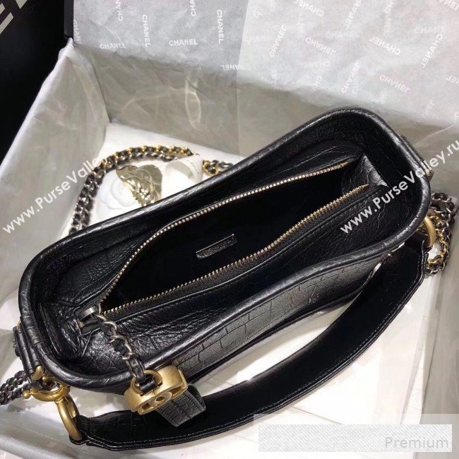 Chanel Crocodile Embossed Calfskin Gabrielle Small Hobo Bag AS0865 Black 2019 (BLWX-9062026)