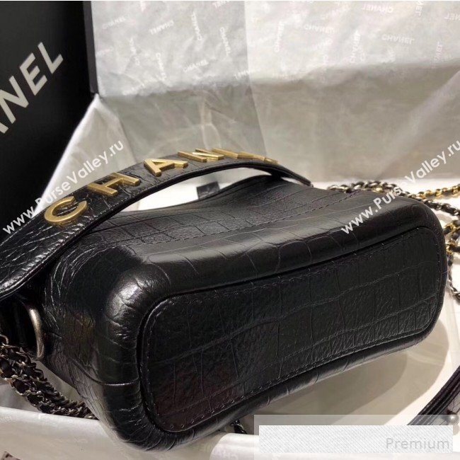 Chanel Crocodile Embossed Calfskin Gabrielle Small Hobo Bag AS0865 Black 2019 (BLWX-9062026)