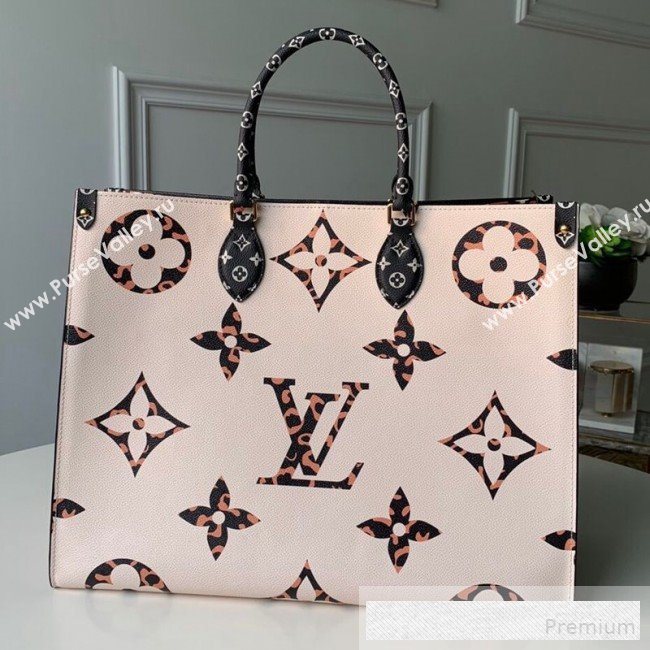 Louis Vuitton Animal Print Giant Monogram Onthego Tote Bag M44674 White/Orange 2019 (KD-9062028)