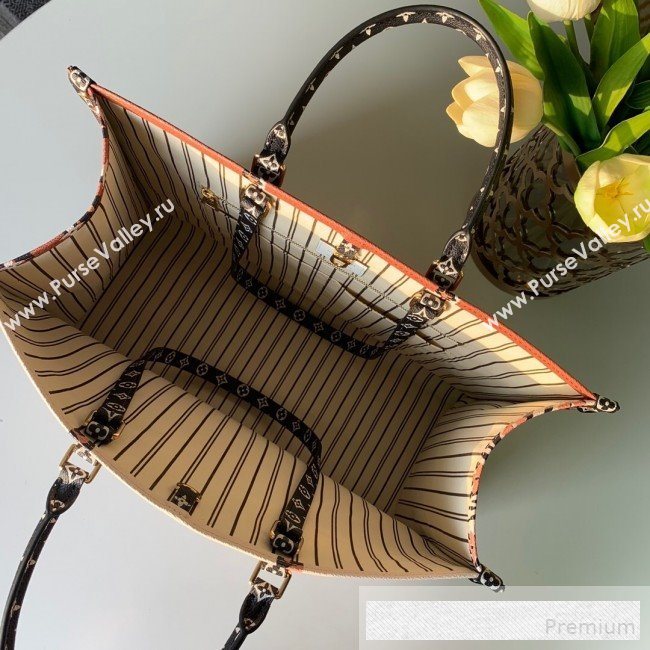 Louis Vuitton Animal Print Giant Monogram Onthego Tote Bag M44674 White/Orange 2019 (KD-9062028)