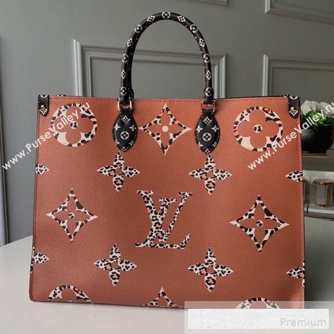 Louis Vuitton Animal Print Giant Monogram Onthego Tote Bag M44674 Black/Orange 2019 (KD-9062030)