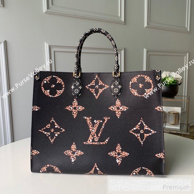 Louis Vuitton Animal Print Giant Monogram Onthego Tote Bag M44674 Black/Orange 2019 (KD-9062030)