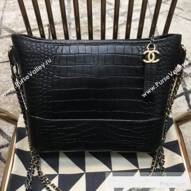 Chanel Crocodile Embossed Calfskin Gabrielle Medium Hobo Bag AS0866 Black 2019 (JDH-9062402)