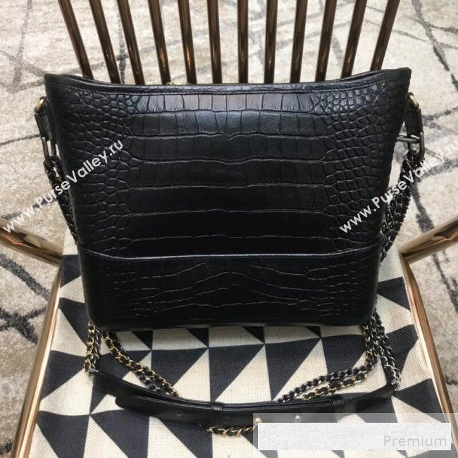 Chanel Crocodile Embossed Calfskin Gabrielle Medium Hobo Bag AS0866 Black 2019 (JDH-9062402)