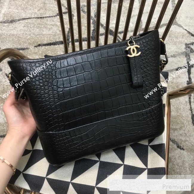 Chanel Crocodile Embossed Calfskin Gabrielle Medium Hobo Bag AS0866 Black 2019 (JDH-9062402)