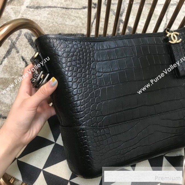 Chanel Crocodile Embossed Calfskin Gabrielle Medium Hobo Bag AS0866 Black 2019 (JDH-9062402)