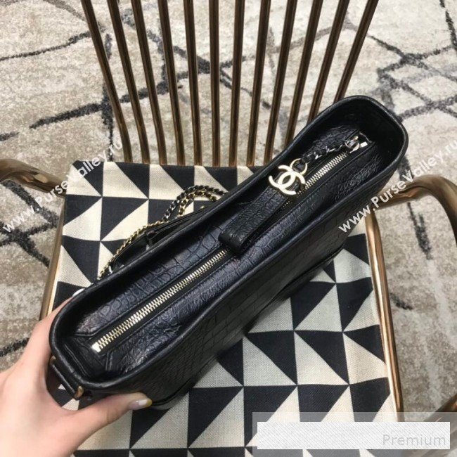 Chanel Crocodile Embossed Calfskin Gabrielle Medium Hobo Bag AS0866 Black 2019 (JDH-9062402)