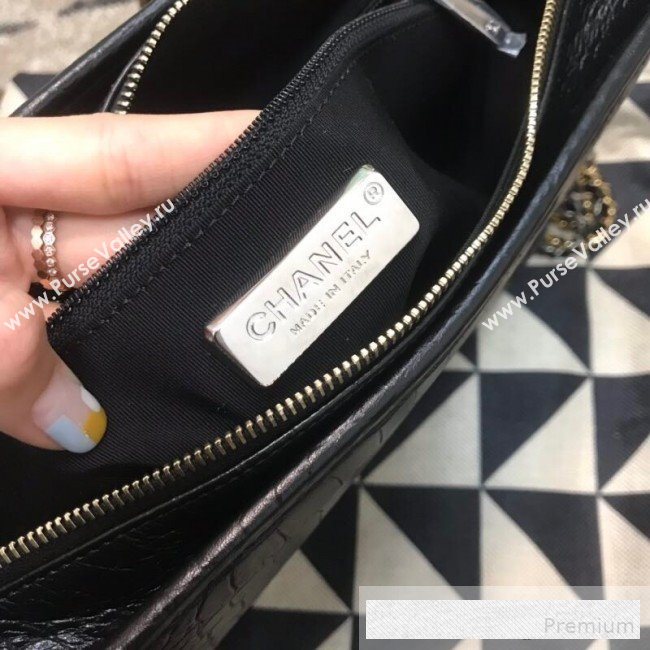 Chanel Crocodile Embossed Calfskin Gabrielle Medium Hobo Bag AS0866 Black 2019 (JDH-9062402)