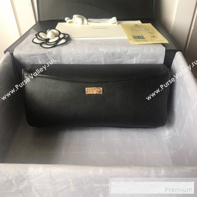 Chanel Grained Calfskin Stripes Long Flap Clutch Black 2019 (SSZ-9062403)