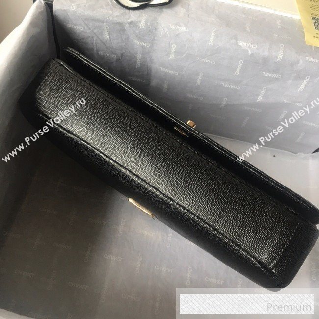 Chanel Grained Calfskin Stripes Long Flap Clutch Black 2019 (SSZ-9062403)