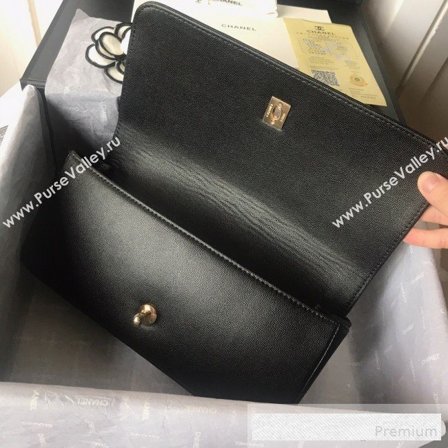 Chanel Grained Calfskin Stripes Long Flap Clutch Black 2019 (SSZ-9062403)