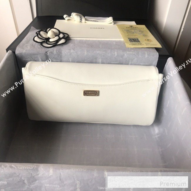 Chanel Grained Calfskin Stripes Long Flap Clutch White 2019 (SSZ-9062404)