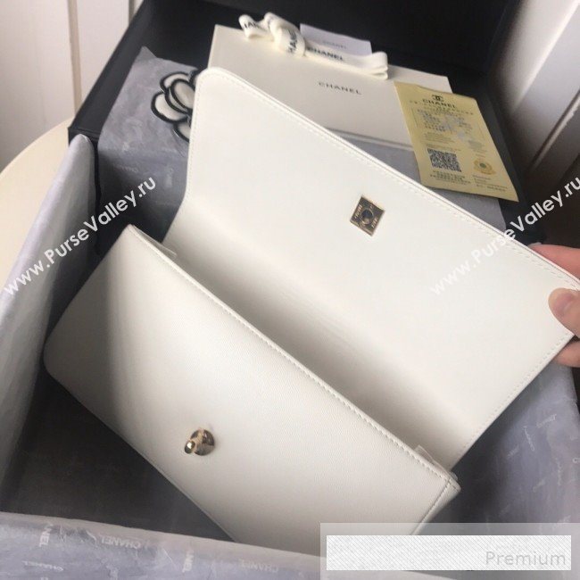 Chanel Grained Calfskin Stripes Long Flap Clutch White 2019 (SSZ-9062404)