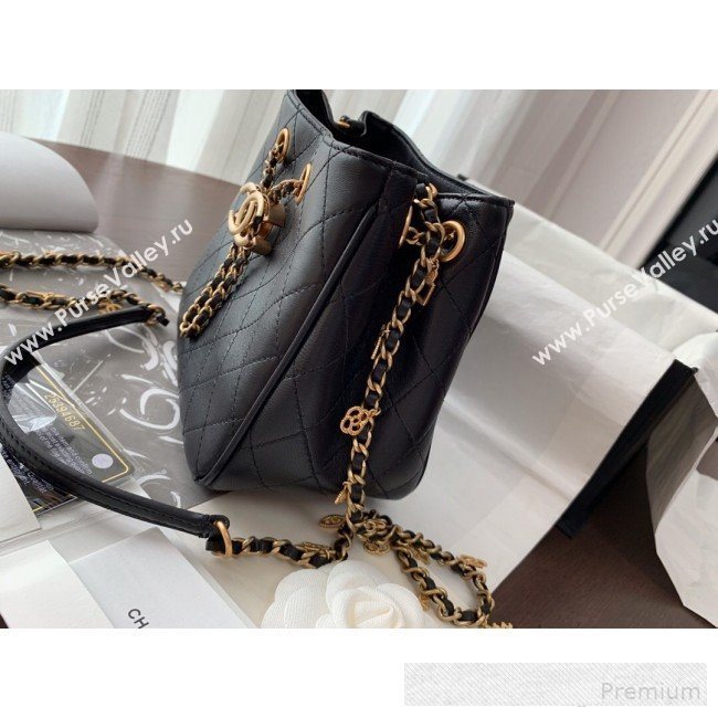 Chanel Mini Quilted Lambskin Drawstring Bucket Bag Black 2019 (BLWX-9062413)