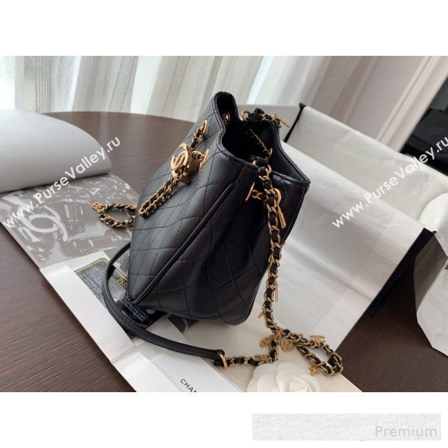 Chanel Mini Quilted Lambskin Drawstring Bucket Bag Black 2019 (BLWX-9062413)