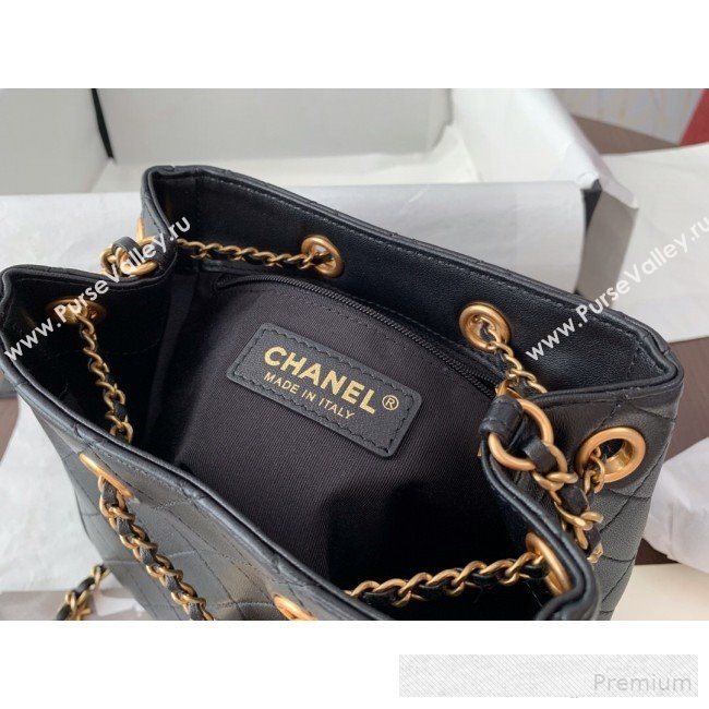 Chanel Mini Quilted Lambskin Drawstring Bucket Bag Black 2019 (BLWX-9062413)