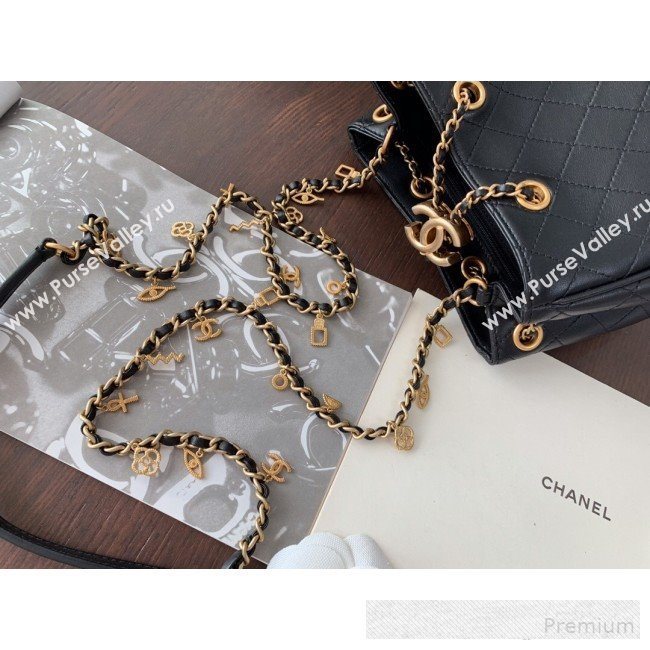 Chanel Mini Quilted Lambskin Drawstring Bucket Bag Black 2019 (BLWX-9062413)