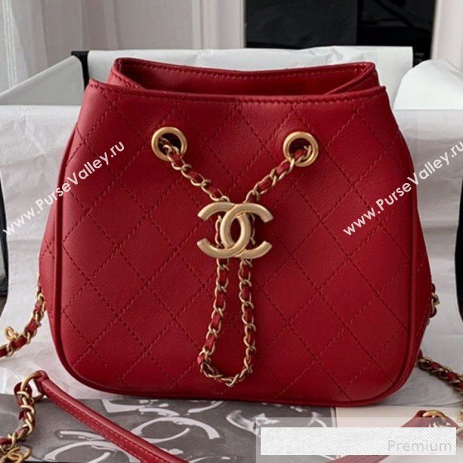 Chanel Mini Quilted Lambskin Drawstring Bucket Bag Red 2019 (BLWX-9062412)