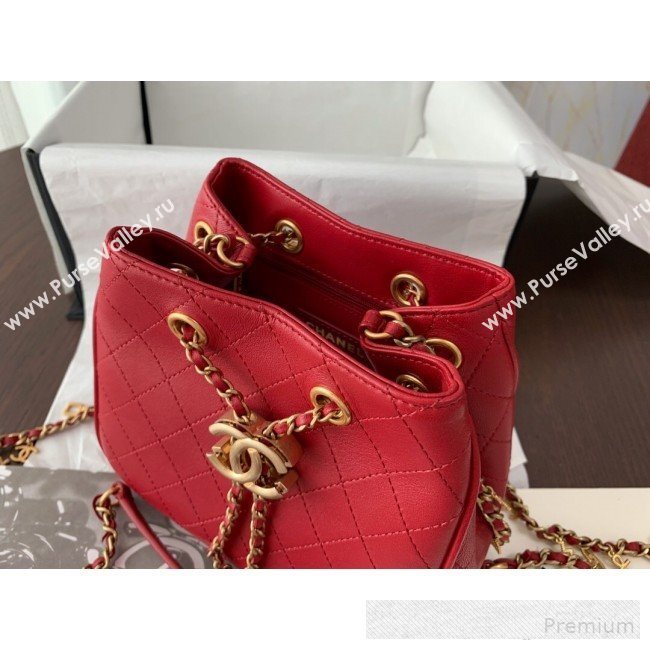 Chanel Mini Quilted Lambskin Drawstring Bucket Bag Red 2019 (BLWX-9062412)