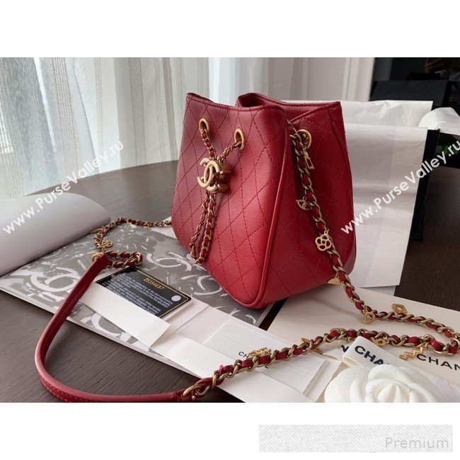 Chanel Mini Quilted Lambskin Drawstring Bucket Bag Red 2019 (BLWX-9062412)