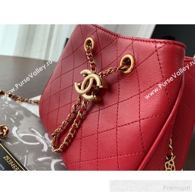 Chanel Mini Quilted Lambskin Drawstring Bucket Bag Red 2019 (BLWX-9062412)