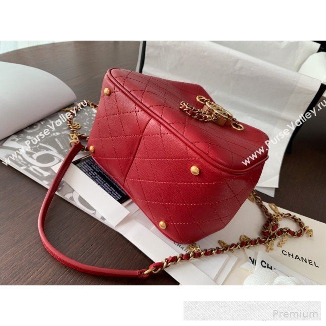 Chanel Mini Quilted Lambskin Drawstring Bucket Bag Red 2019 (BLWX-9062412)