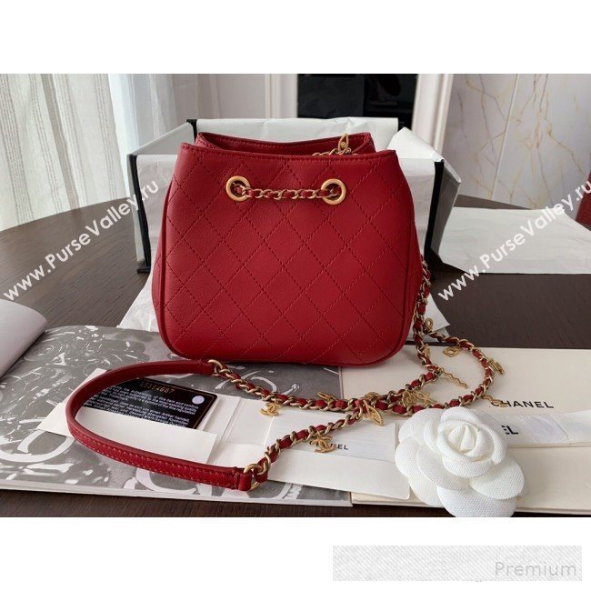 Chanel Mini Quilted Lambskin Drawstring Bucket Bag Red 2019 (BLWX-9062412)