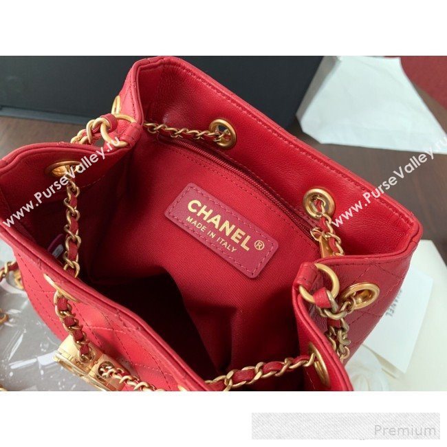 Chanel Mini Quilted Lambskin Drawstring Bucket Bag Red 2019 (BLWX-9062412)