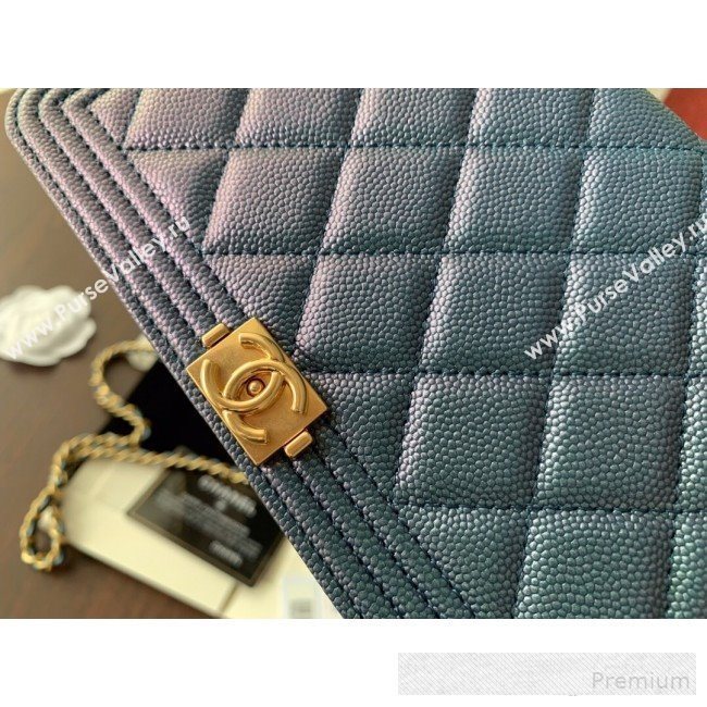 Chanel Iridescent Grained Calfskin Boy Wallet On Chain WOC A80287 Blue 2019 (BLWX-9062409)